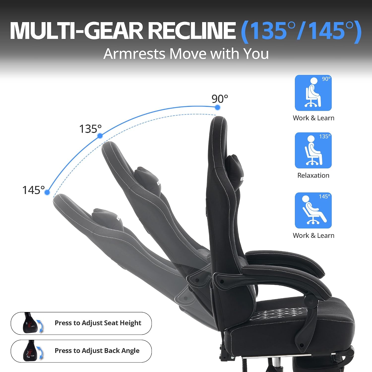 Gaming Chair Breathable Fabric with Pocket Spring Cushion, Wide and High Ergonomic Office Chair with Headrest, Computer Gaming Chair with Footrest for Adult and Teen (Black Fabric)