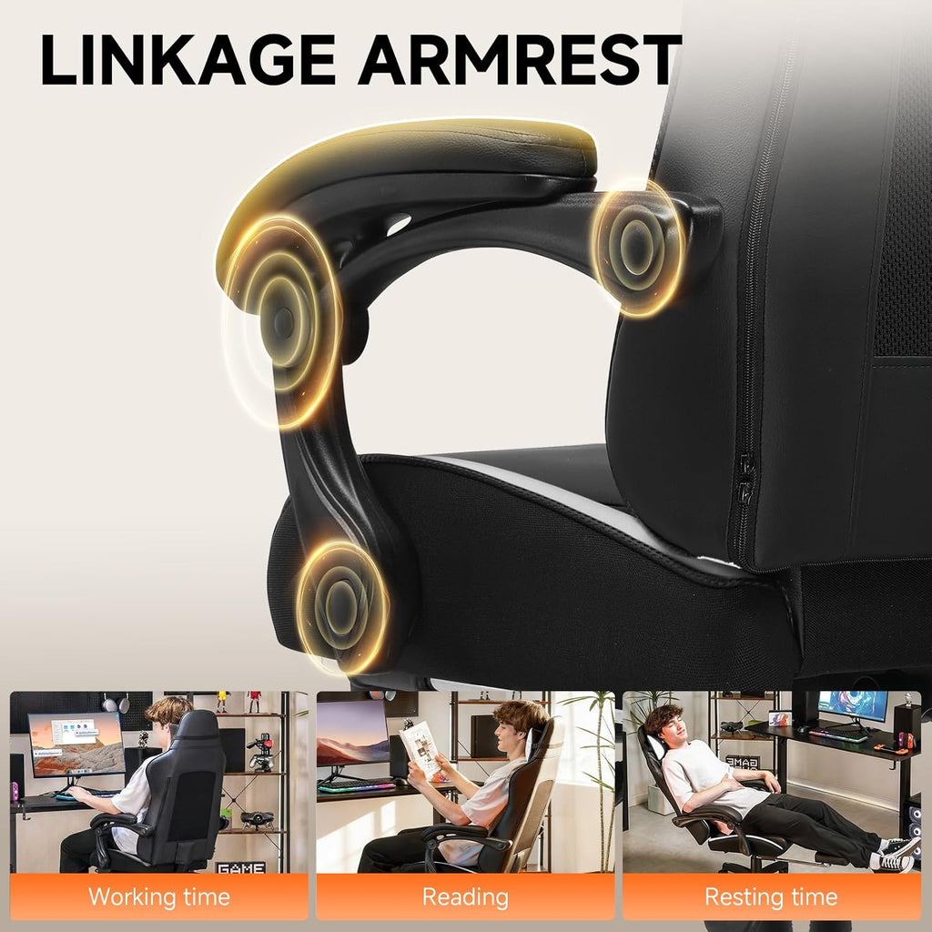 GTPLAYER Gaming Chair, High Back Leather Computer Game Chair with Footrest, Ergonomic Height Adjustable Office Chair with Removable Cover and Lumbar Support for Gaming and Work (WT,with Leather Cover)