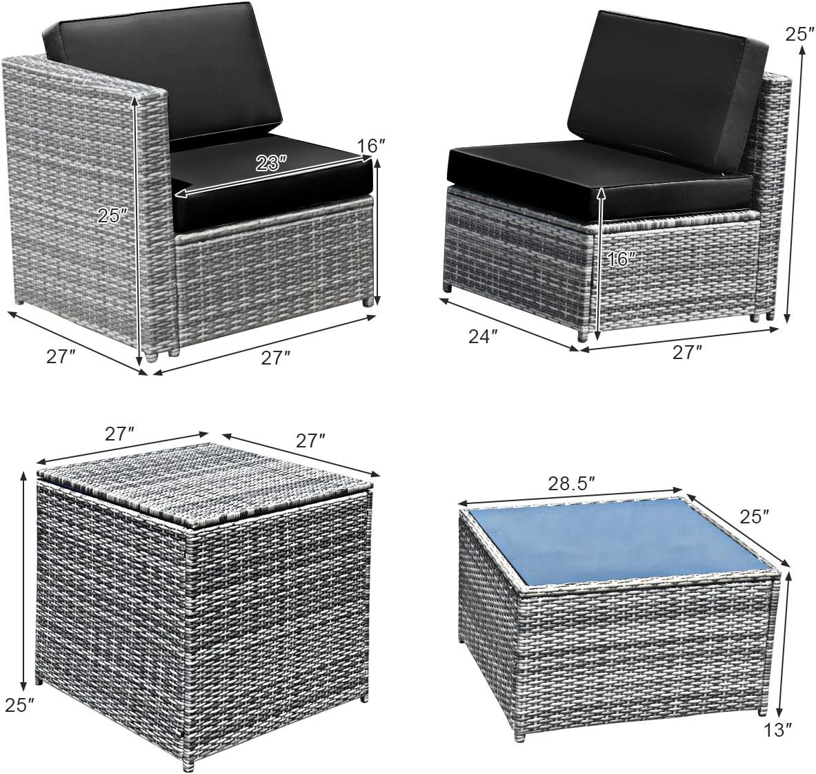 Tangkula 8 Pieces Wicker Patio Furniture Set with Storage Deck Box, PE Rattan Outdoor Sectional Sofa Conversation Set with Coffee Table & Cushions, Outside Furniture for Garden Yard Poolside (Black)
