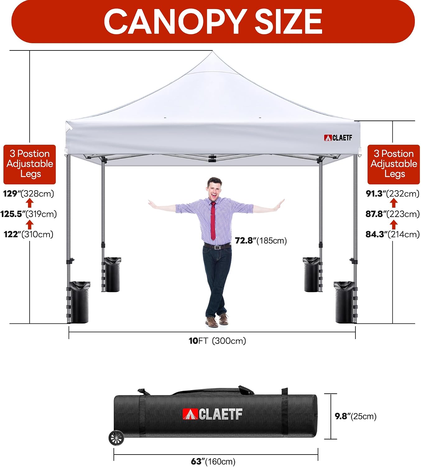 Heavy Duty Pop Up Canopy Tent-8 Drainage Holes,Waterproof & UPF 50+,4 Sandbags,8 Stakes for Commercial,Outdoor Events Instant Set Up,(White 10x10)