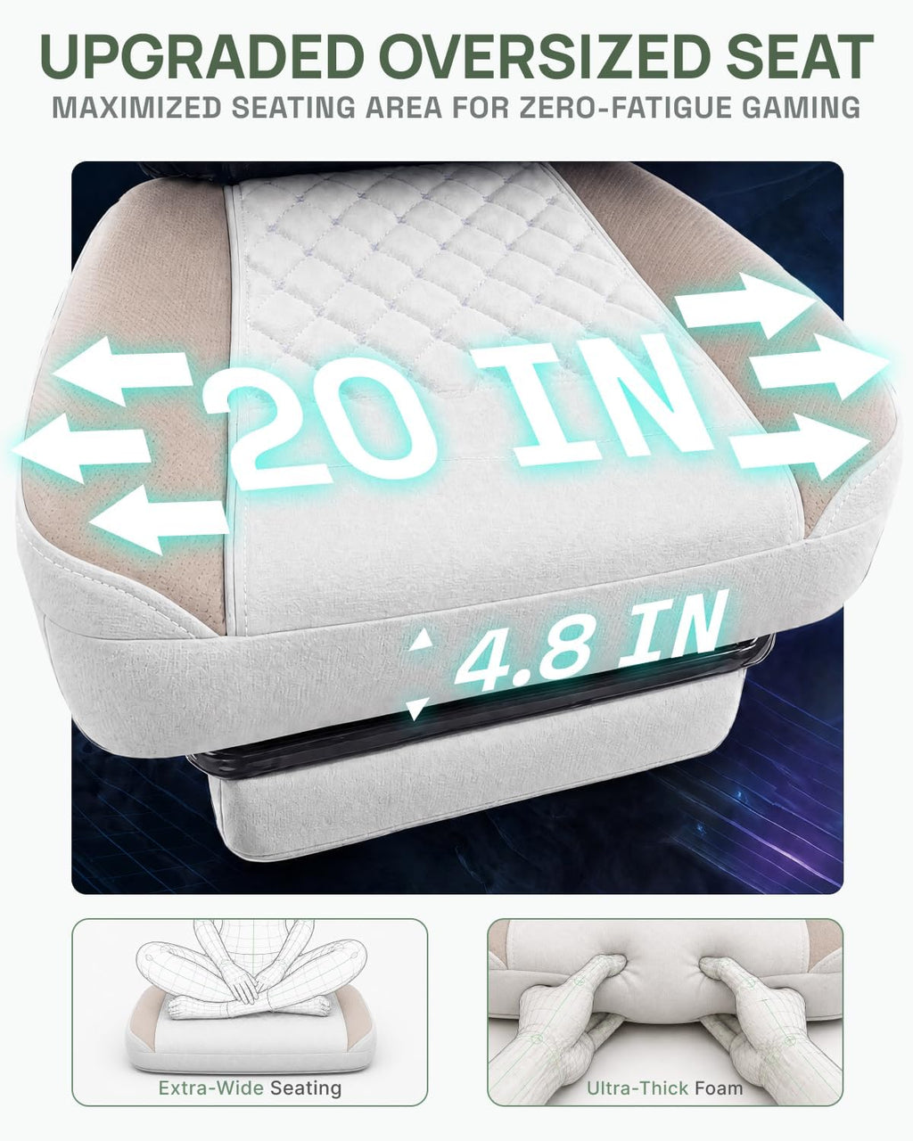 Dowinx Gaming Chair Breathable Fabric Computer Chair with Pocket Spring Cushion, Comfortable Office Chair with Gel Pad and Storage Bag,Massage Game Chair with Footrest,Beige