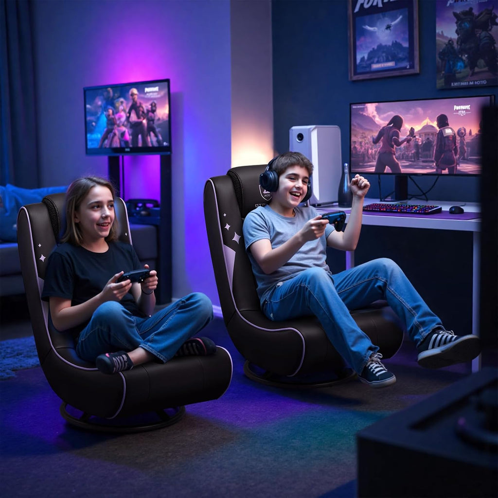 GTPLAYER Floor Gaming Chair Foldable Swivel Floor Chairs for Kids Boys Comfy Video Game Seat with 360° Multipurpose for Gamers, Bedroom or Game Room (Purple)
