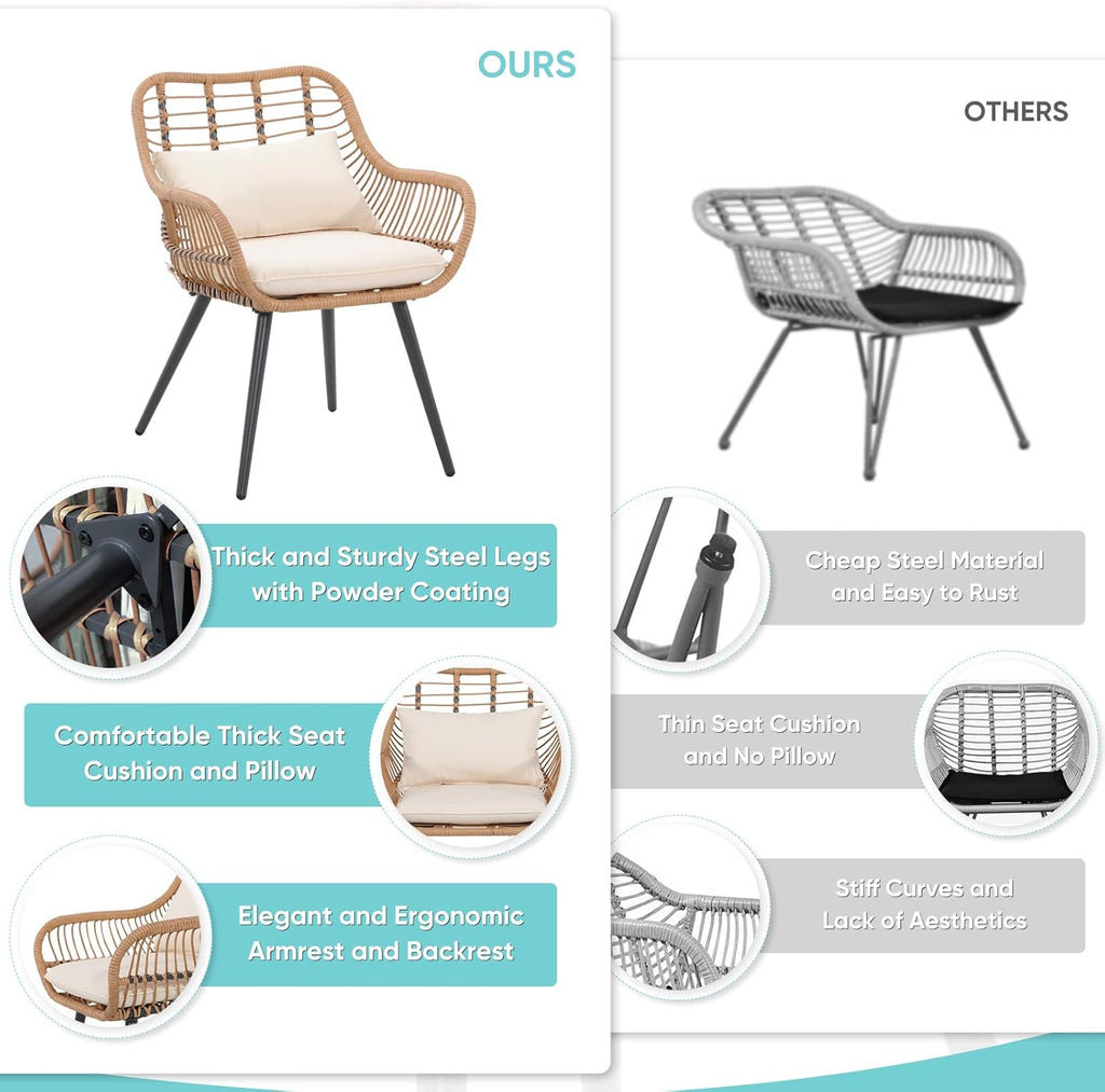 Verano Garden Set of 2 Patio Dining Chairs, Outdoor Wicker Seating Set with Soft Cushion for Indoor & Outdoor Use, Modern Wicker Dining Chairs for Backyard