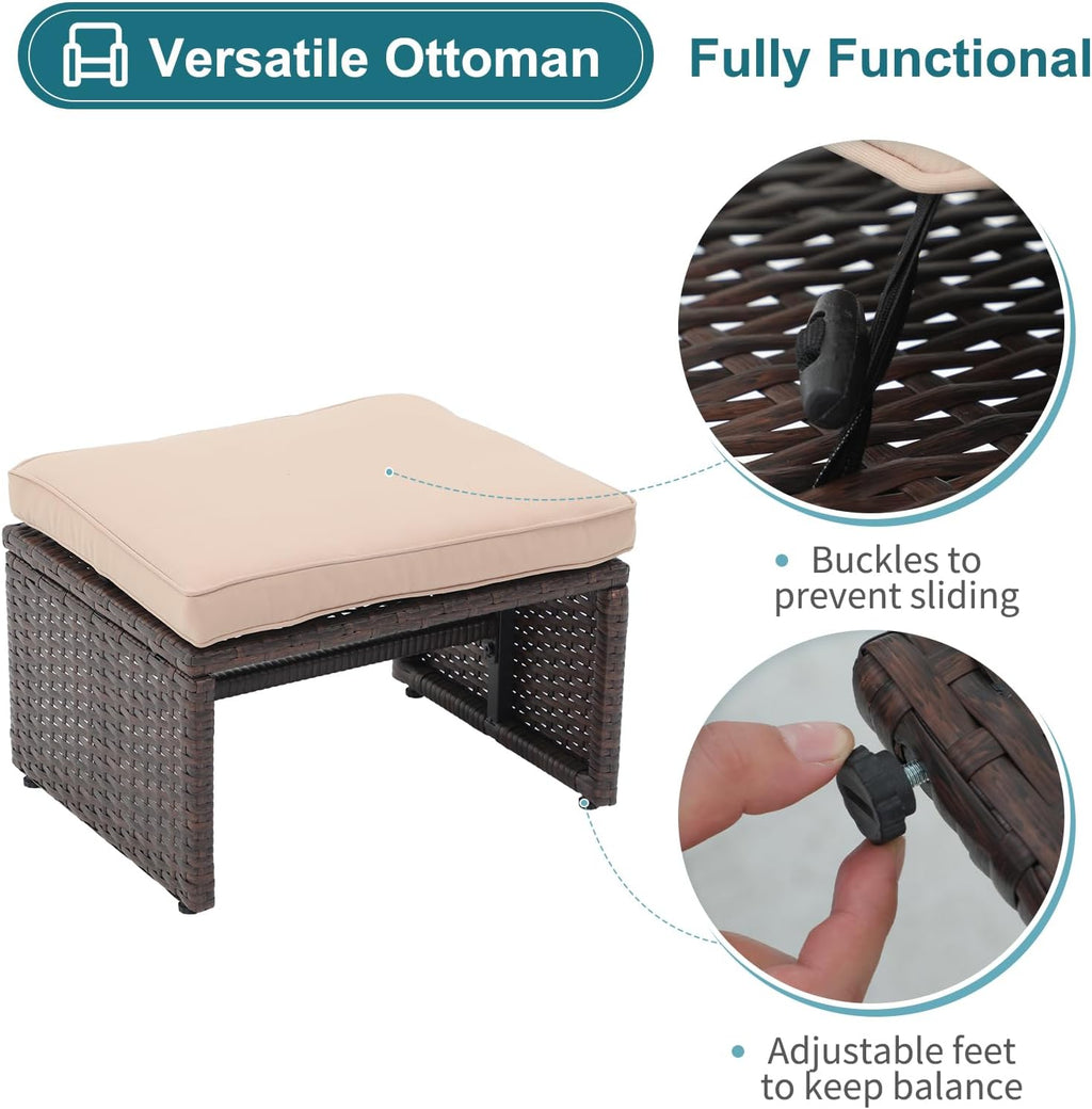 OC Orange-Casual Outdoor Loveseat 3 Piece Patio Furniture Set Outdoor Conversation Set All-Weather Wicker Love Seat with Ottoman/Side Table, Brown Rattan, Beige