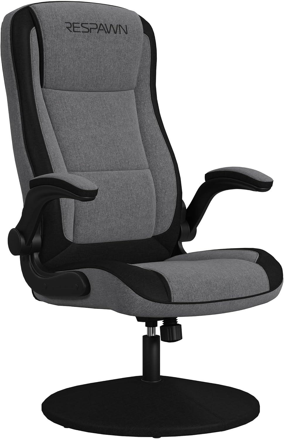 RESPAWN 800 Swivel Rocker Gaming Chair - Ergonomic Floor Gaming Seat with Lumbar Support, Flip Up Armrest, High Back, Pedestal Base, Comfortable No Wheels Console Video Game Rocker Chair - Gray Fabric