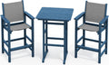 SERWALL 3 Pieces Textilene Adirondack Bar Set, Tall Adirondack Bar Height Chairs with Bar Table, Sling Balcony Adirondack Chairs, Weather Resistance Resin Outdoor Bar Height Stools, Blue
