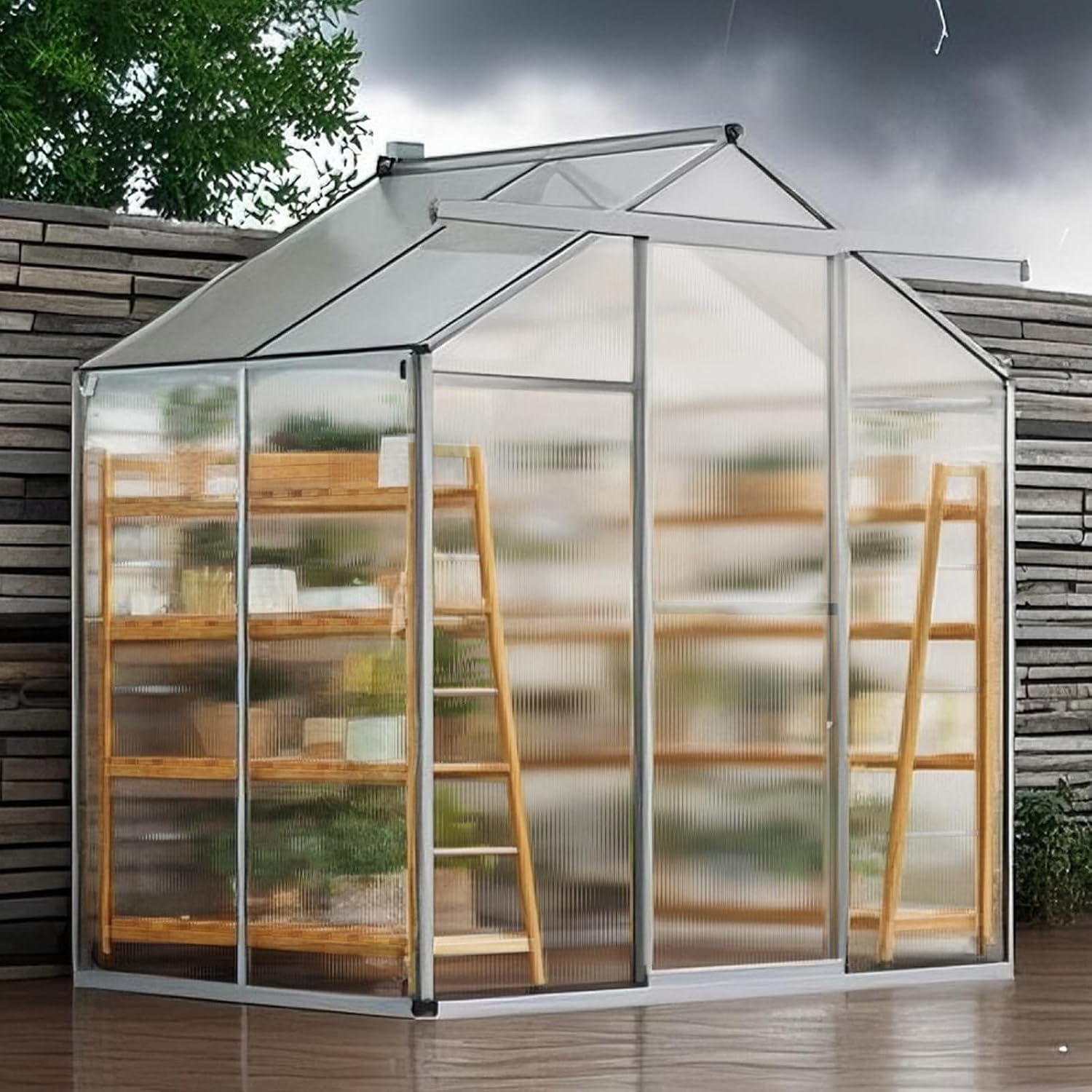 VEVOR Polycarbonate Greenhouse, 6 x 4 Ft, Outdoor Greenhouse with Adjustable Vent Windows, Pavilion Styled Green House with Sliding Door, Aluminum Large Walk-in Greenhouses Kit for Garden Backyard