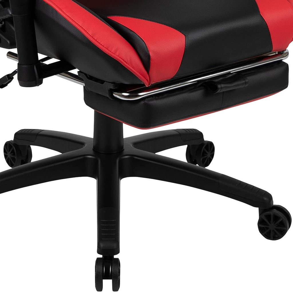 Flash Furniture Red Gaming Desk and Red/Black Footrest Reclining Gaming Chair Set with Cup Holder and Headphone Hook