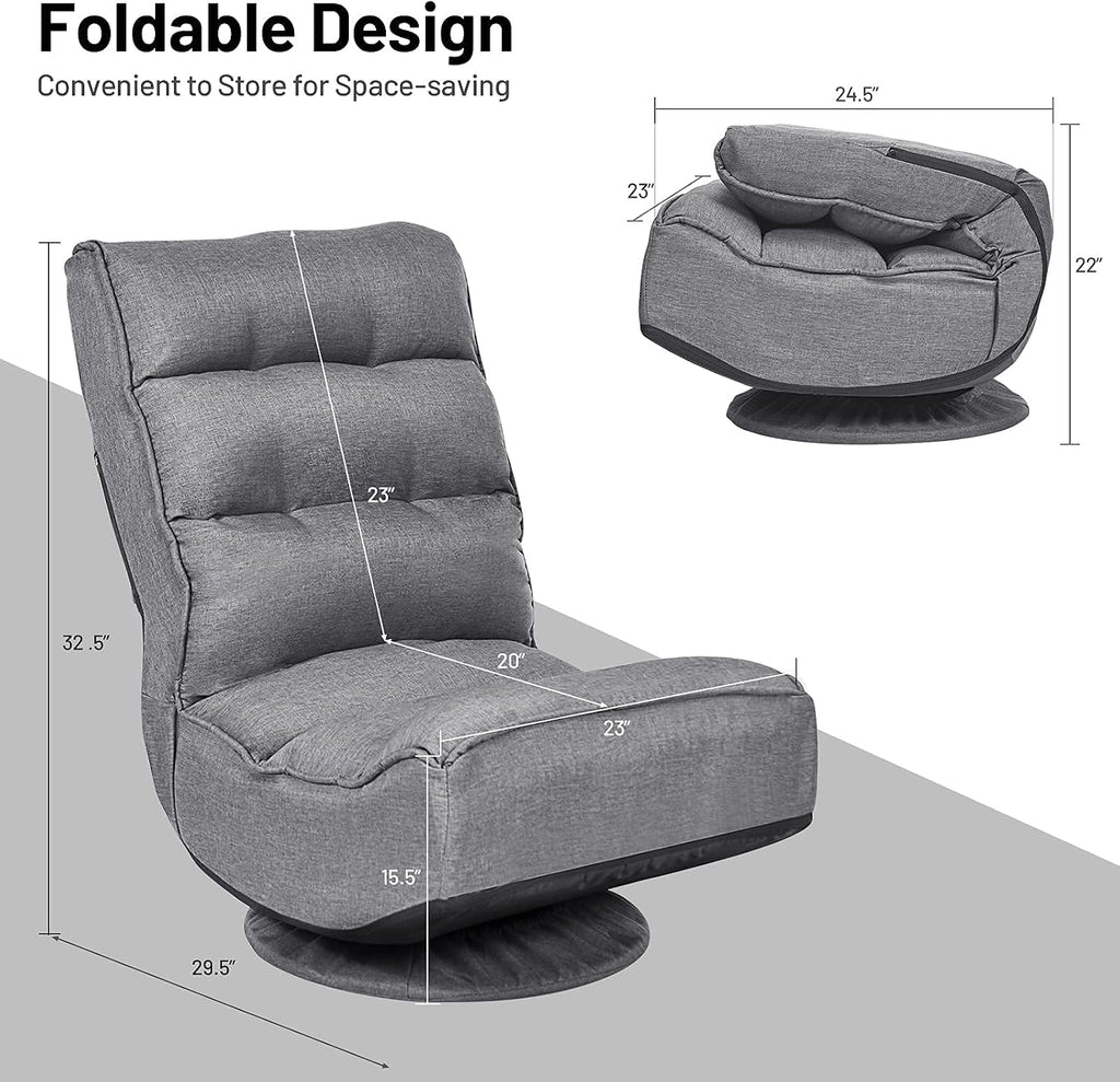 Giantex 360 Degree Swivel Gaming Chair, 6 Position Adjustable Folding Floor Chair, 300lb Spring Support, Comfortable Padded Backrest, Lazy Sofa Chair Game Rocker for Teens Adults