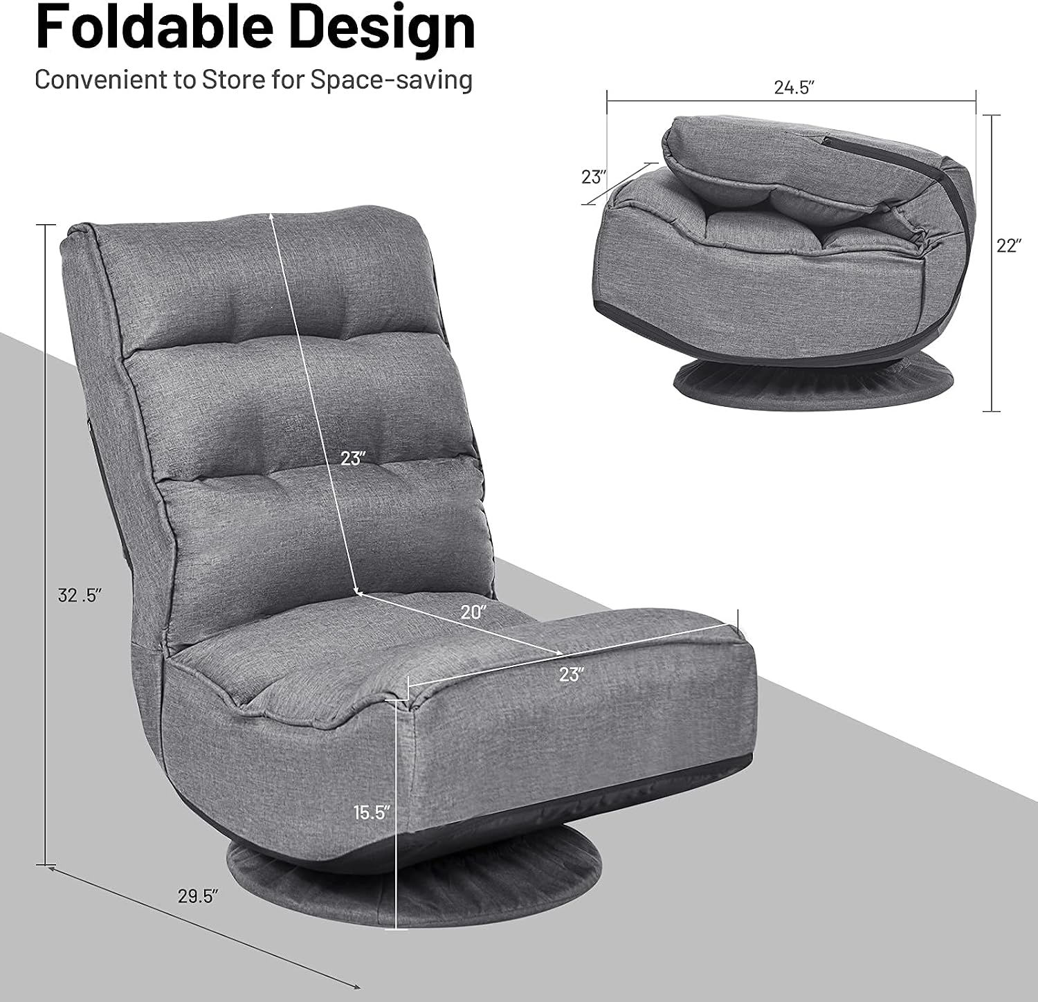 Giantex 360 Degree Swivel Gaming Chair, 6 Position Adjustable Folding Floor Chair, 300lb Spring Support, Comfortable Padded Backrest, Lazy Sofa Chair Game Rocker for Teens Adults