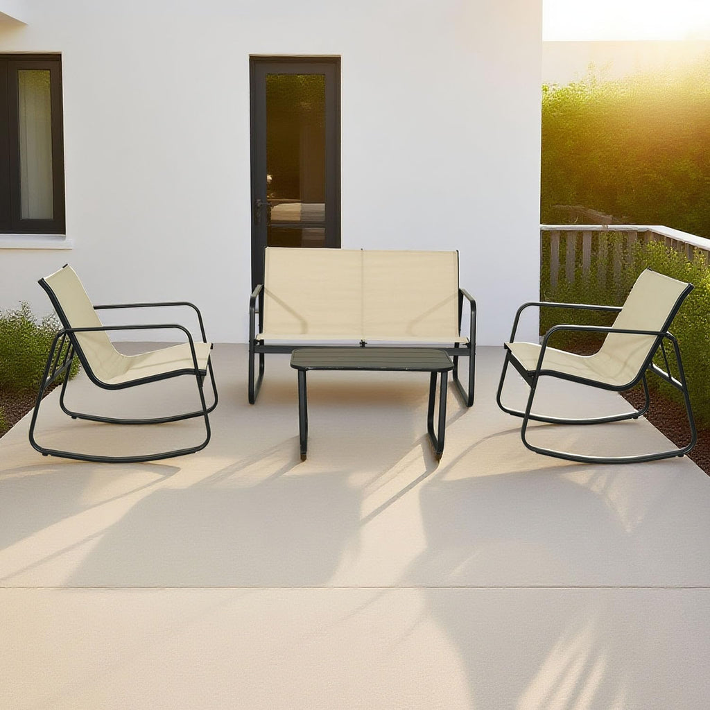 4-Piece Patio Furniture Set, Outdoor Textilene Conversation Set with Chairs & Loveseat, with Coffee Table for Garden, Balcony, Poolside