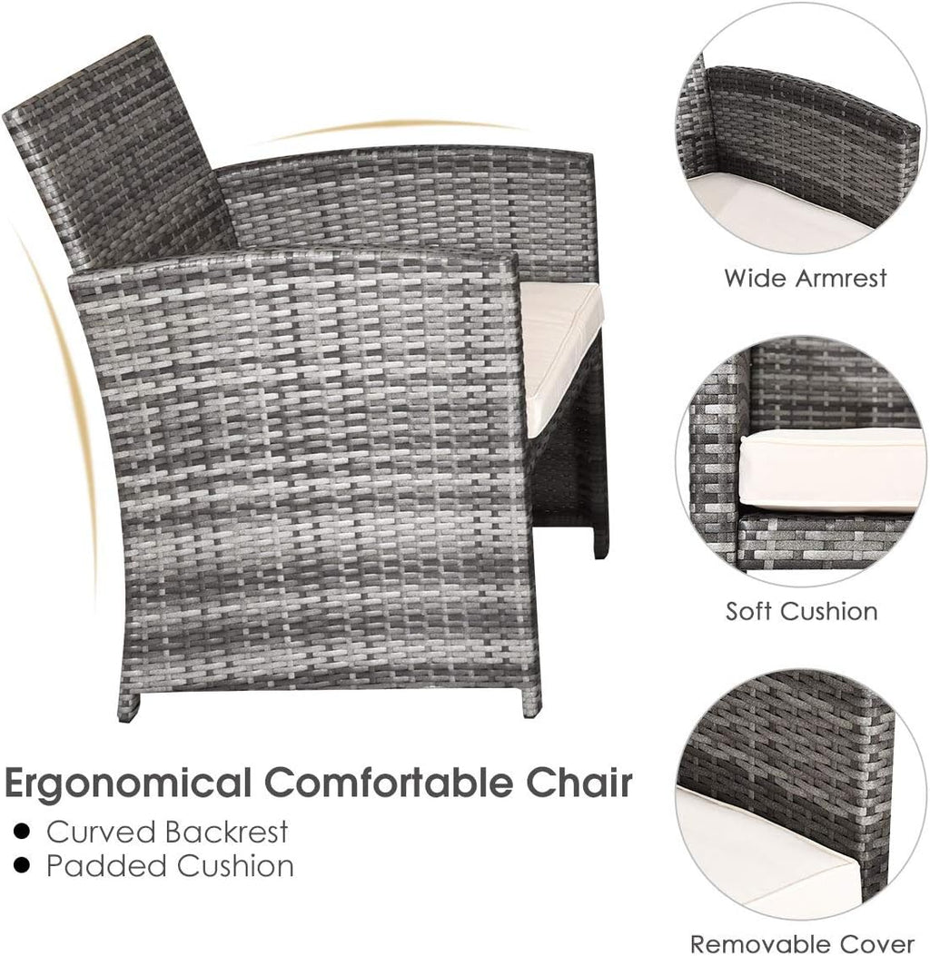 COSTWAY Patio Furniture Set 4 Pieces, Outdoor Wicker Chairs Sofa w/Coffee Table and Soft Cushions, Rattan Conversation Sets for Patio Lawn Backyard Yard Pool Garden, White