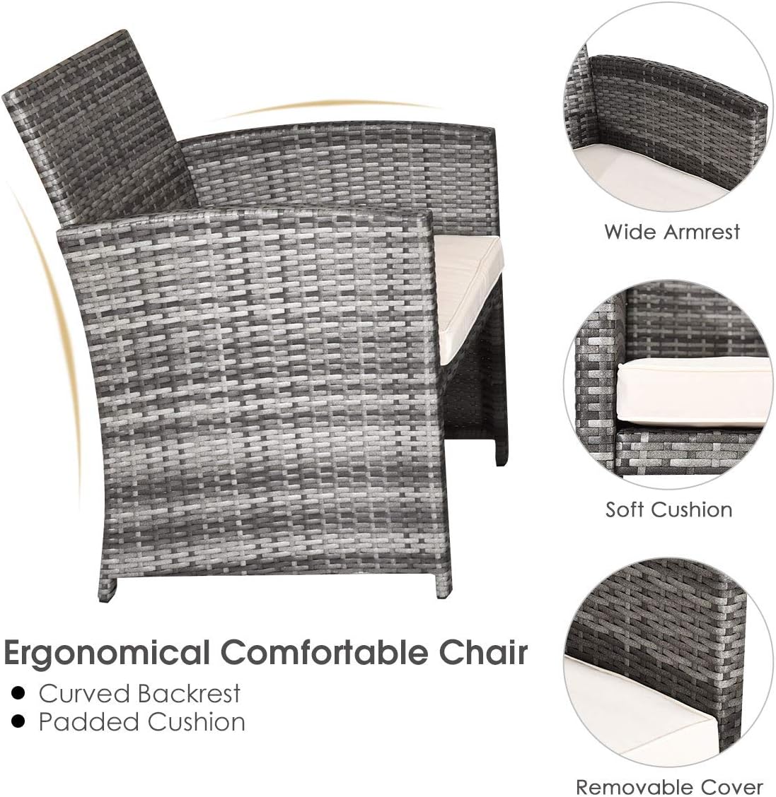 COSTWAY Patio Furniture Set 4 Pieces, Outdoor Wicker Chairs Sofa w/Coffee Table and Soft Cushions, Rattan Conversation Sets for Patio Lawn Backyard Yard Pool Garden, White