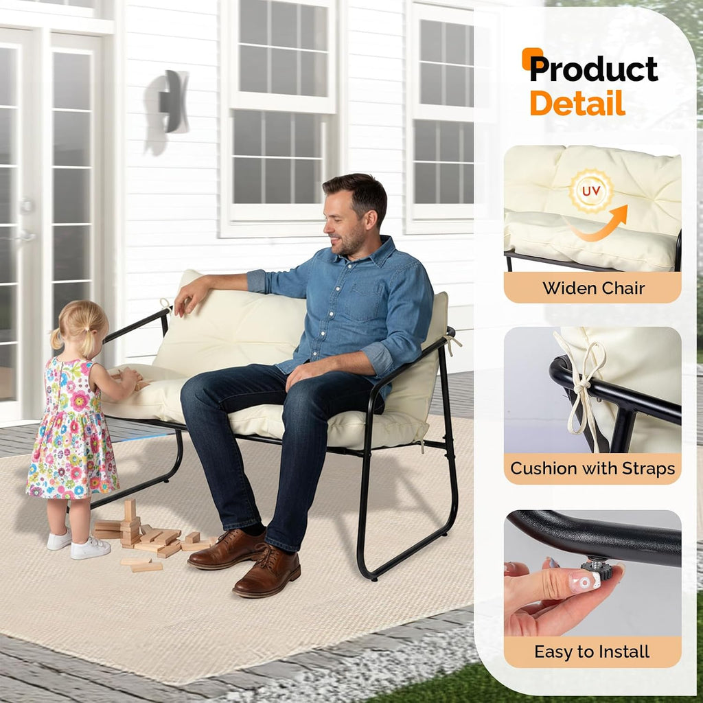 VINGLI 4 Piece Patio Conversation Set, Outdoor Furniture Set with Glass Coffee Table & Comfortable Cushion, All-Weather Cushioned Seating for Garden, Backyard, Porch, White