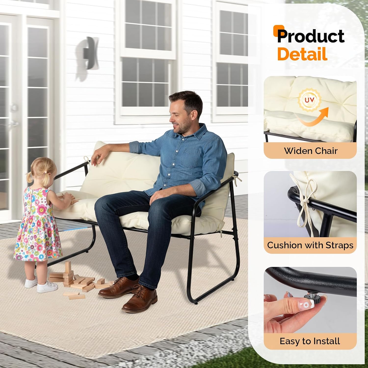 VINGLI 4 Piece Patio Conversation Set, Outdoor Furniture Set with Glass Coffee Table & Comfortable Cushion, All-Weather Cushioned Seating for Garden, Backyard, Porch, White