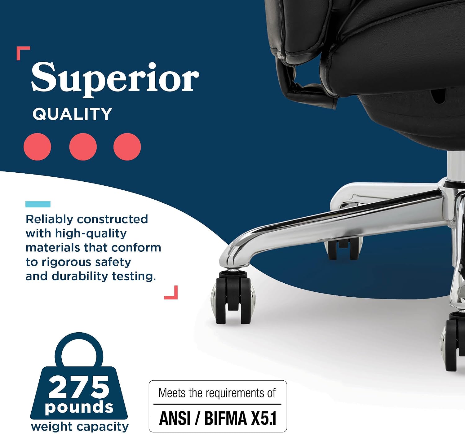 La-Z-Boy Symphony Executive Mid-Back Office Chair, Diamond Quilt Seat and Back, Pocket Coil Cushion, Padded Armrests, Ergonomic Computer DeskChair, Swivel Metal Base, Bonded Leather, Black/Chrome