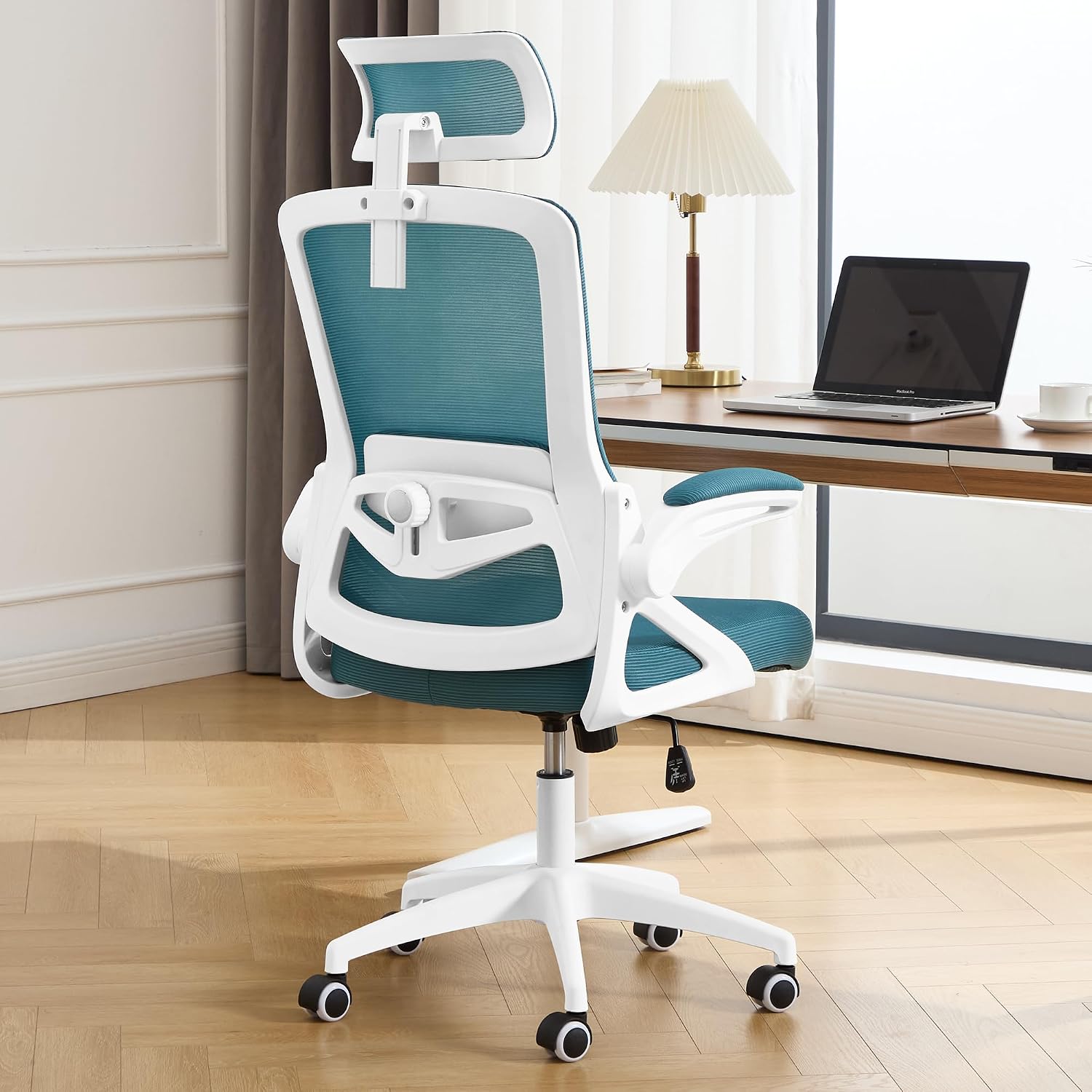 Fizzin Ergonomic Office Chair, 400 LBS Computer Chairs with Adjustable Lumbar Support, Breathable Mesh Desk Chair Ergonomic with Thickened Cushion, Comfy Home Office Desk Chair (Lake Blue)
