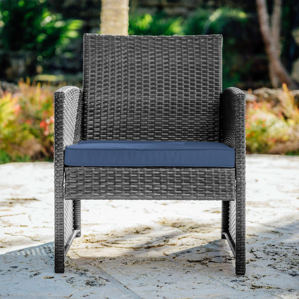 Nestl Wicker Patio Furniture Set - 3 Piece Bistro Table and Chairs Set of 2, Front Porch Furniture Set, Patio Chairs Set of 2, Outdoor Patio Set, Patio Conversation Sets (Grey/Navy)