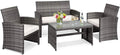 COSTWAY Patio Furniture Set 4 Pieces, Outdoor Wicker Chairs Sofa w/Coffee Table and Soft Cushions, Rattan Conversation Sets for Patio Lawn Backyard Yard Pool Garden, White