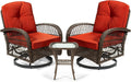 SHA CERLIN 3 Pieces Patio Furniture Set, Outdoor Swivel Glider Rocker, Wicker Patio Bistro Set with Rocking Chair, Cushions and Table (Red)