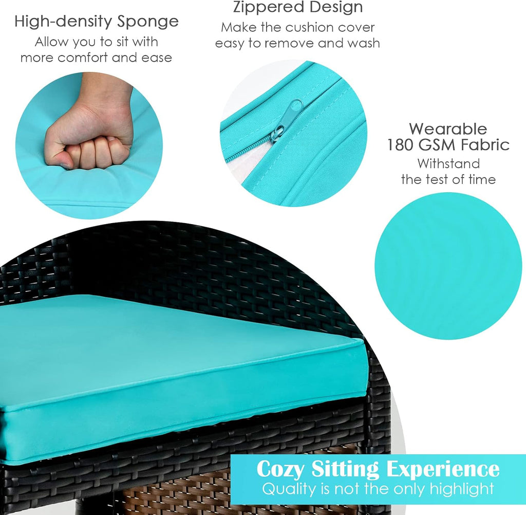 COSTWAY 4 Piece Patio Furniture Set, Outdoor PE Rattan Wicker Sectional Sofa with Cushion and Coffee Table, Patio Conversation Sets for Balcony Lawn Porch Patio Backyard Garden Poolside, Turquoise