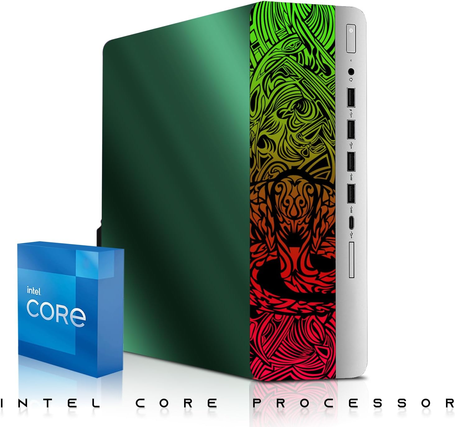 TechMagnet HP Emerald Green Cobra Edition Desktop – Intel Core i5|16GB DDR4 Ram|512GB SSD|New 24 Inch Curved Monitor|Windows 11 – Computer Tower PC (Renewed)