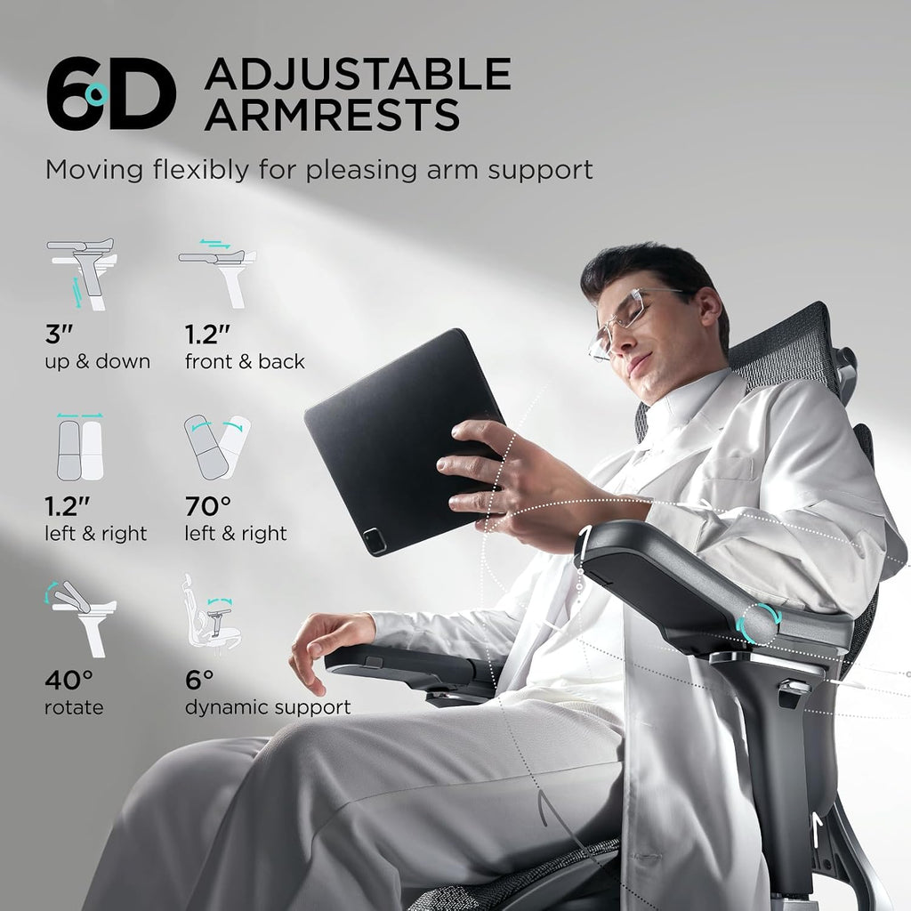 Hbada E3 Pro Ergonomic Office Chair, Big and Tall Office Chair - with 3-Zone Dynamic Lumbar Support, 4D Adjustable Headrest, 6D Adjustable Armrests, Swivel, Black
