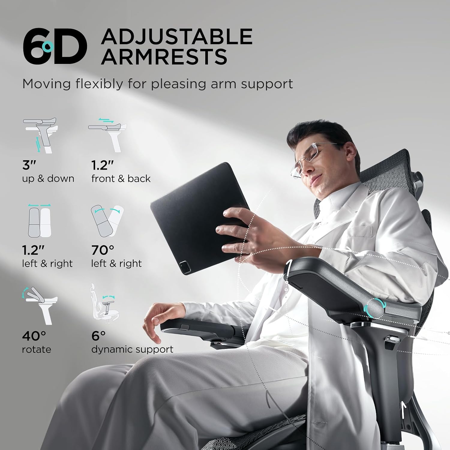 Hbada E3 Pro Ergonomic Office Chair, Big and Tall Office Chair - with 3-Zone Dynamic Lumbar Support, 4D Adjustable Headrest, 6D Adjustable Armrests, Swivel, Black