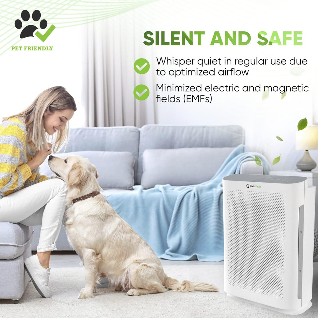 Air Purifier for Home Allergies & Pets | 4-in-1 H13 True HEPA Filter/Ionizer/Carbon + UV Light | Portable Air Purifiers for Large Room & Bedroom Odor Elimination - InvisiClean Aura II