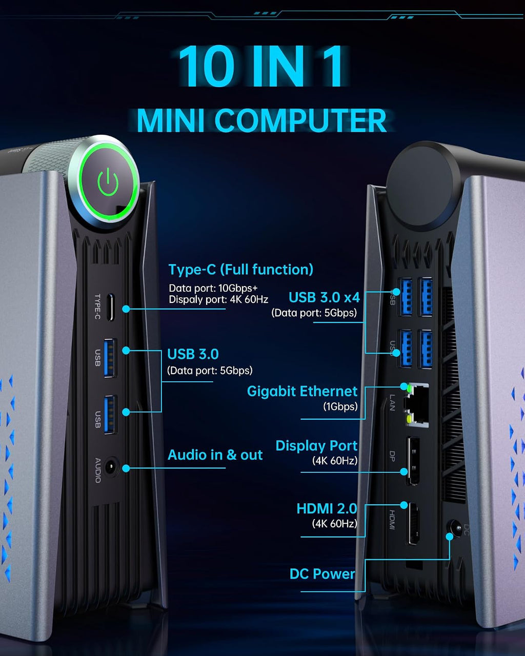 ACEMAGICIAN S3A Mini PC, Ryzen 7 5700U(up to 4.3Ghz), 16GB DDR4 512GB SSD Mini Desktop Computer, Mini Computers [WiFi6/BT5.2] [4K UHD/RGB Lights/3 Adjustable Mode] Light Gaming PC
