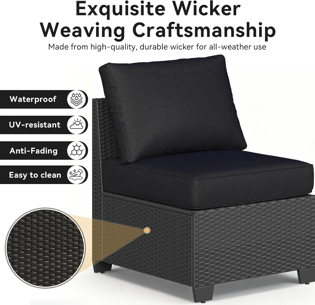 Aoxun Patio Furniture Set, 12 Pcs Outdoor Patio Furniture Sets with 4 in Thicken Cushion and Coffee Table, Widen Armrests Wicker Outdoor Sectional for Backyard & Garden, Black