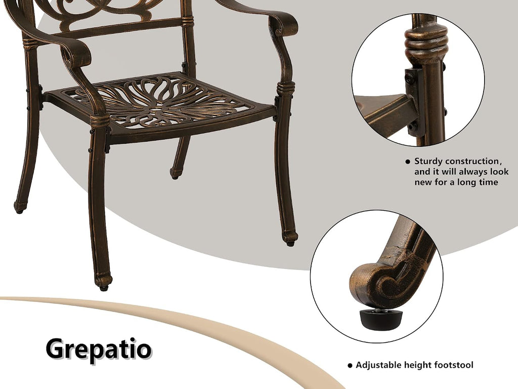 Grepatio 9 Piece Cast Aluminum Patio Furniture Set Outdoor Dining Set Bistro Furniture Set with 8 Armchairs and Dining Table, 8 Cushions for Backyard Garden Poolside (Without Cushion)