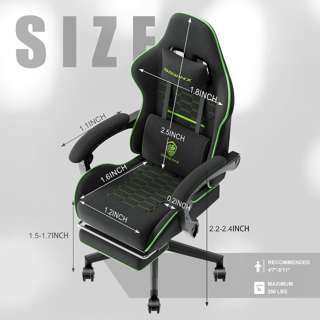 Dowinx Gaming Chair with Pocket Spring Cushion, Computer Office Game Chair, Linkage Armrests and Footrest, High Back Ergonomic Computer Chair with Lumbar Support Task Chair with Footrest(Green)