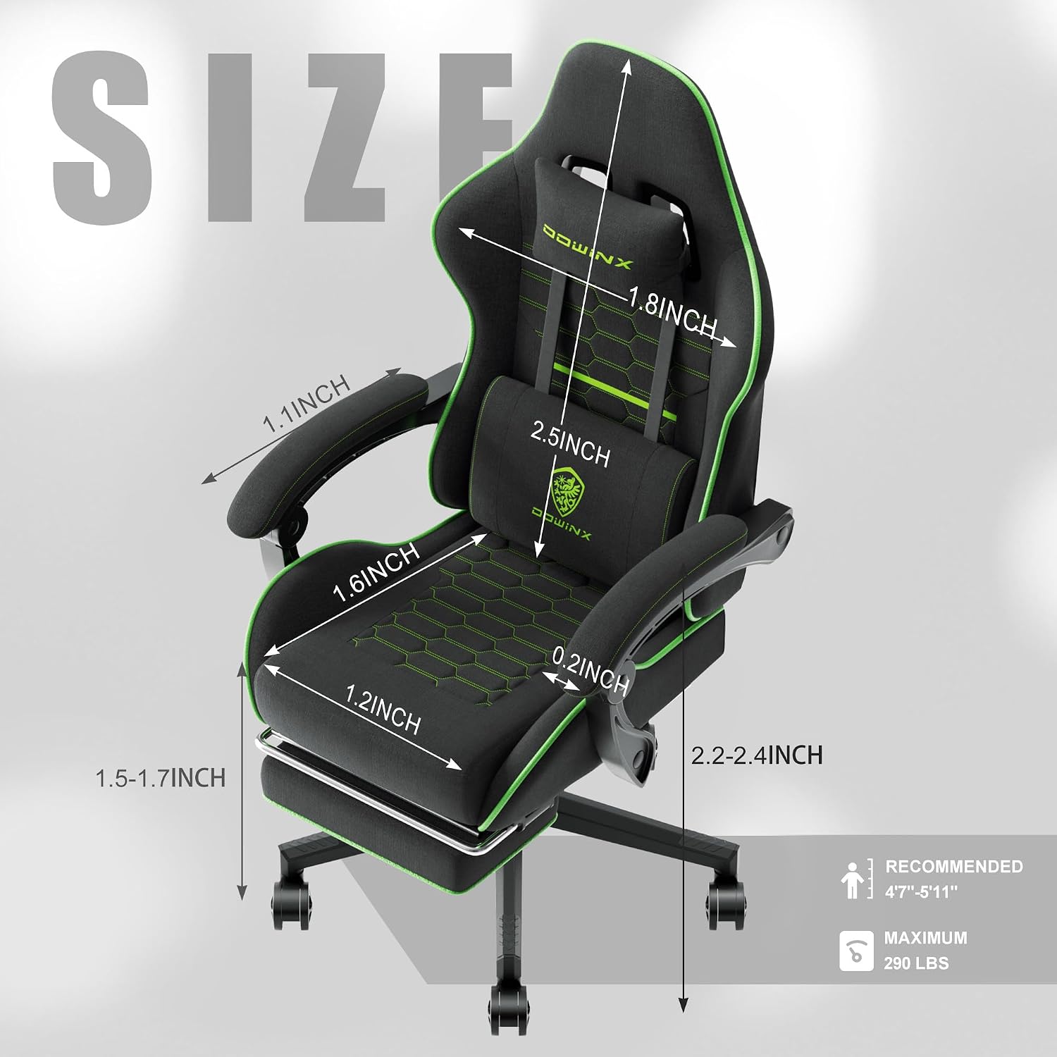 Dowinx Gaming Chair with Pocket Spring Cushion, Computer Office Game Chair, Linkage Armrests and Footrest, High Back Ergonomic Computer Chair with Lumbar Support Task Chair with Footrest(Green)