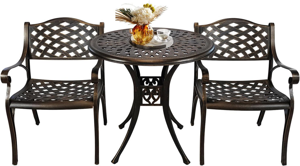 30.31' Outdoor Table and Chairs, Patio Table Set with 2.36' Umbrella Hole, Anti-Resistant Outdoor Dinning Set, Cast Aluminum Patio Furniture Set for Garden, Porch, Deck