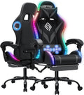 Gaming Chair with Bluetooth Speakers and RGB LED Lights Ergonomic Massage Computer Gaming Chair with Footrest Video Game Chair High Back with Lumbar Support Grey and Black