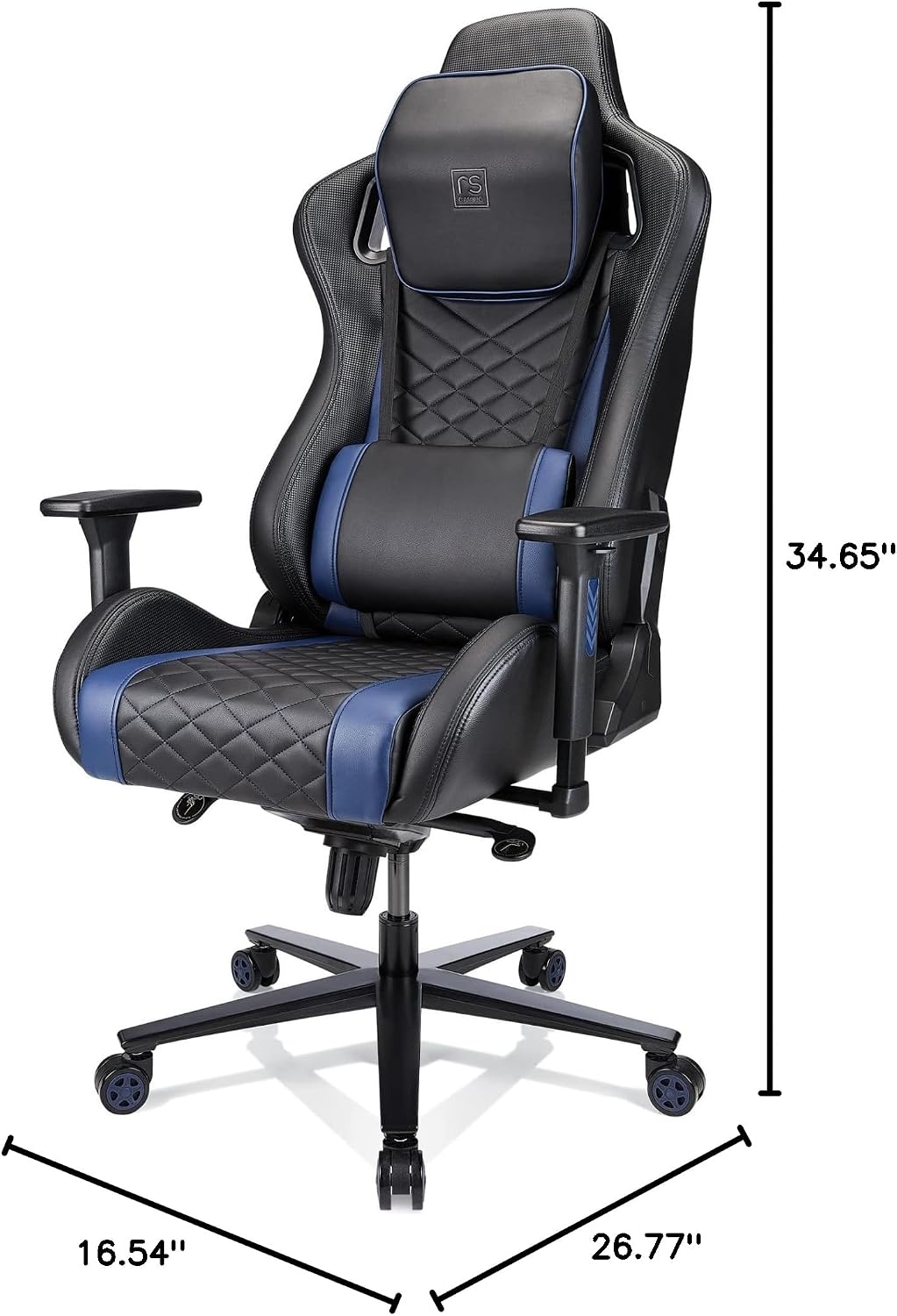 Realspace RS Gaming™ Davanti Vegan Leather High-Back Gaming Office Chair, Black/Blue, BIFMA Compliant