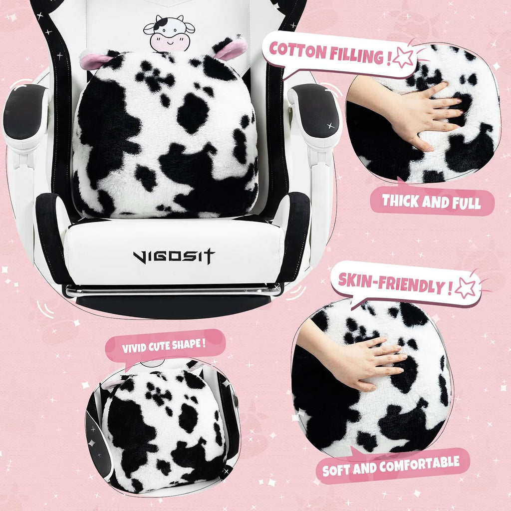 Vigosit Cute Cat Gaming Chair with Paw Lumbar Cushion, PC Video Gamer Chair for Girl Teen Woman (Black White)