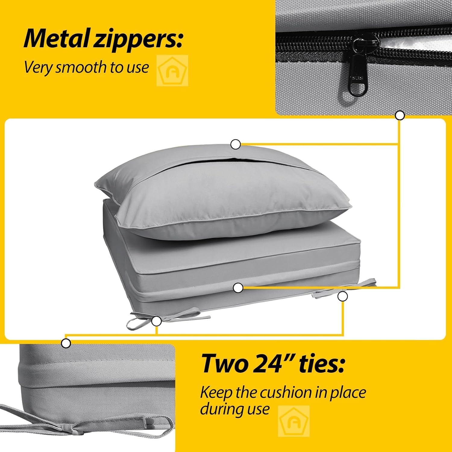 AAAAAcessories Outdoor Deep Seat Cushions, Waterproof, Fade-Resistant Patio Furniture Replacement Cushions, 24' x 24' x 5', Set of 4, Gray