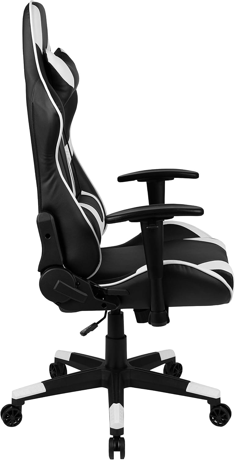 Flash Furniture X20 Fully Reclining LeatherSoft Racing Style Gaming Chair with Headrest, Lumbar Pillows, Ergonomic Swivel Computer Chair, Black/White