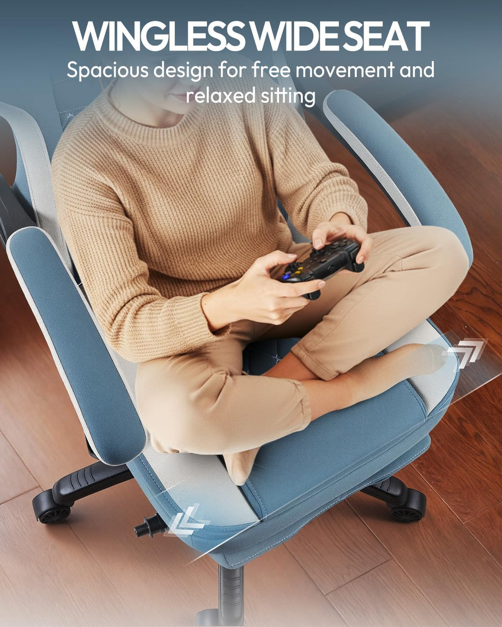 Dowinx Gaming Chair Breathable Fabric Game Chair with Gel Pad and Storage Bag, Comfortable Gamer Chair with Pocket Spring Cushion, Ergonomic Computer Chair with Footrest, Blue and White