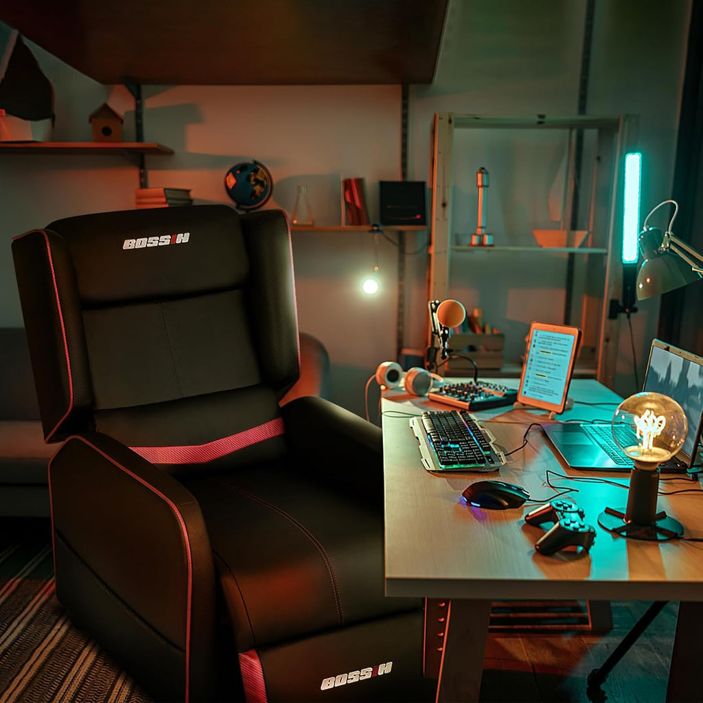 BOSSIN Gaming Recliner Chair for Adults 400lbs Racing Style Sofa Big and Tall PU Leather Recliner Seating, Modern Ergonomic Lounge Comfortable Home Movie Theater for Living Room(Red)