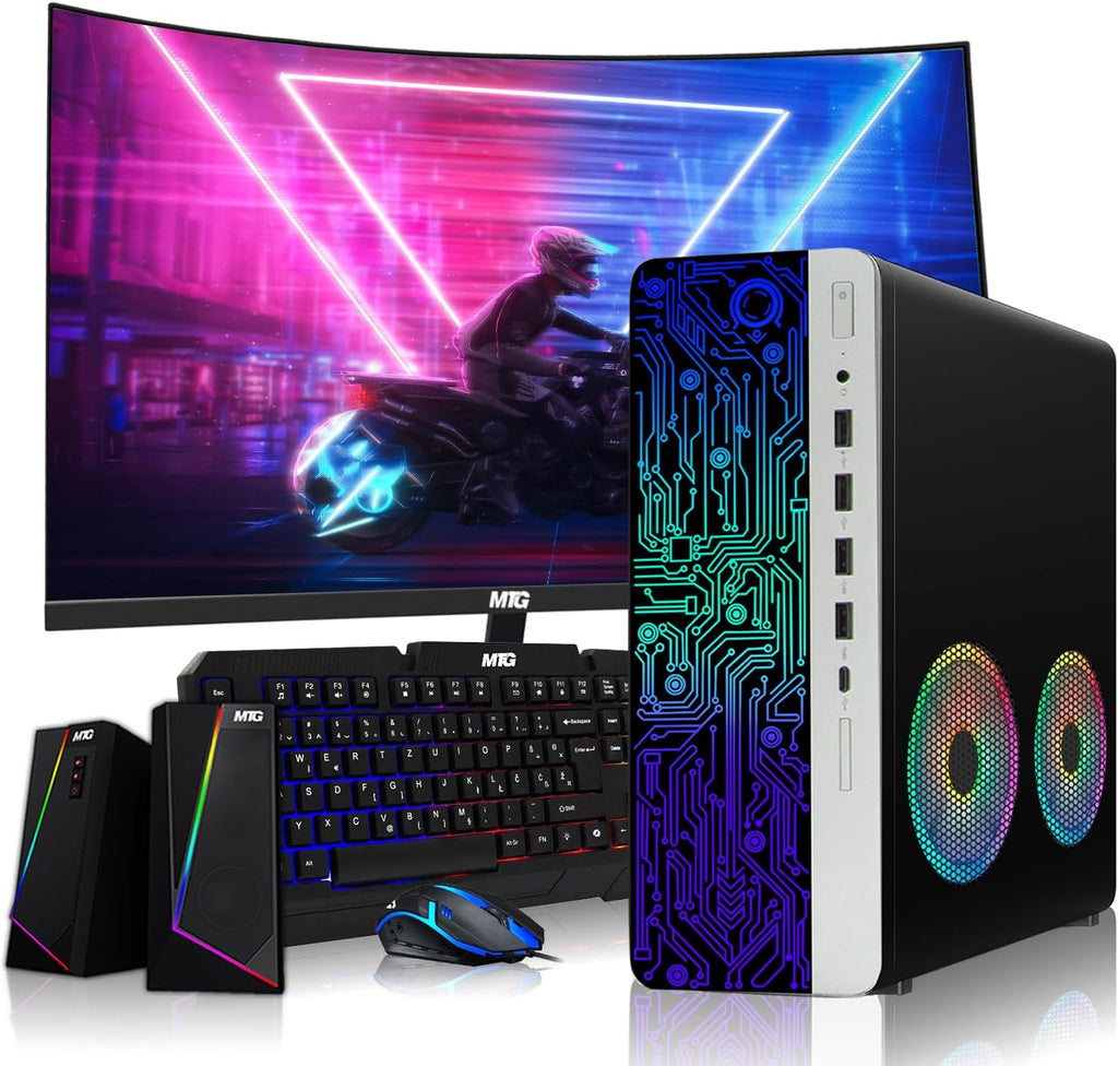 HP G3 Desktop PC, Intel i3, 16GB RAM, 1TB SSD, 24-Inch Curved Monitor, RGB Speaker, RGB Keyboard with AI-Enabled Copilot Key Mouse, 2X ARGB Fan WiFi, Windows 11 Pro (Renewed)