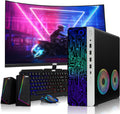 HP G3 Desktop PC, Intel i3, 16GB RAM, 512GB SSD, 24 Inch Curved Monitor, RGB Speaker, RGB Keyboard with AI-Enabled Copilot Key Mouse, 2X ARGB Fan WiFi, Windows 11 Pro (Renewed)