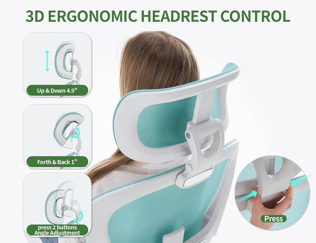 Office Chair - Ergonomic Office Chair with Back Support, Ergonomic Computer Chair - Home Office Desk Chairs, 400lbs Wide Seat Big and Tall Office Chairs with Headrest, Comfy Desk Chairs(Blue)