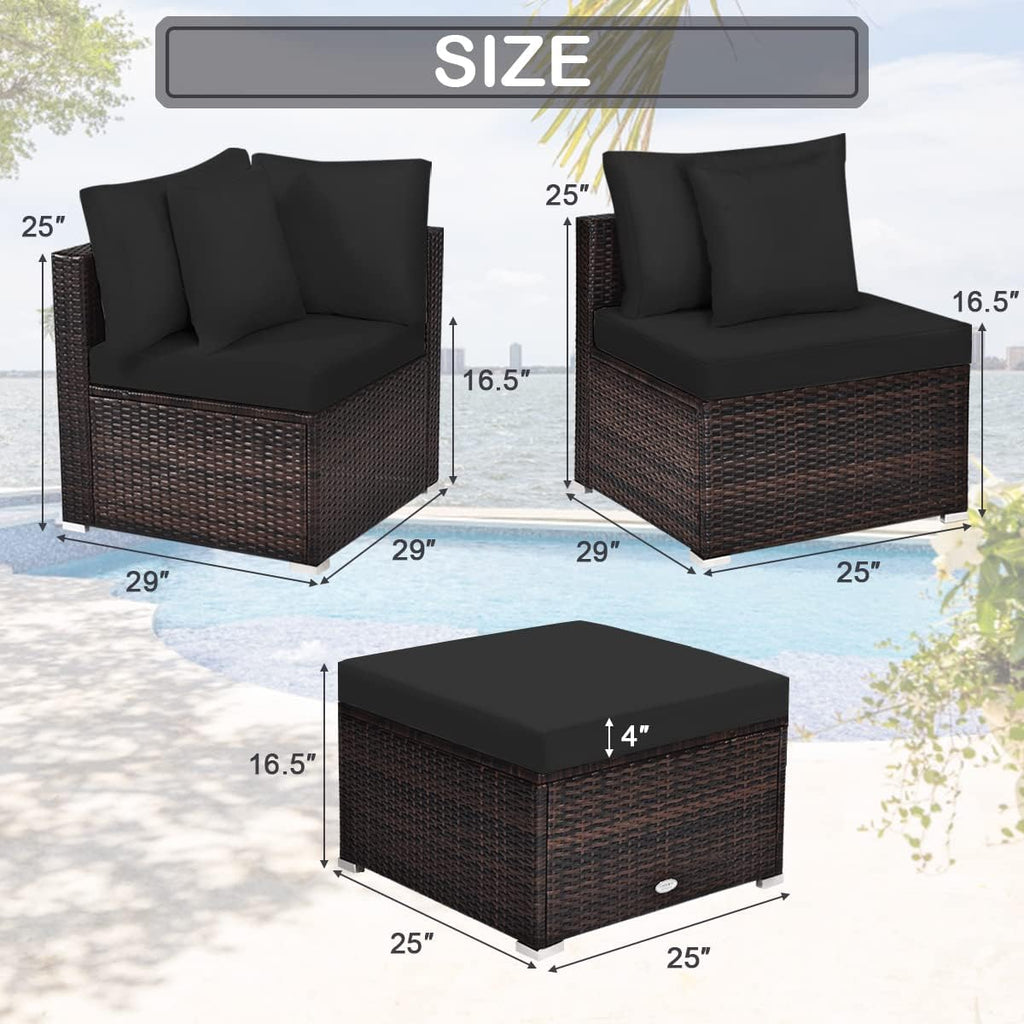 Tangkula 4 PCS Patio Rattan Sofa Set, Outdoor Wicker Sectional Furniture Set, Patio Conversation Set with Removable Cushions & Pillows for Backyard Porch Garden Poolside Balcony (Black)