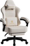 GTPLAYER Big and Tall Gaming Chair with Footrest, Extra Wide Seat Video Game Chairs for Adults - Padded High Back Ergonomic Reclining Silla Gamer, Linkage Armrest, Ace Pro, Ivory