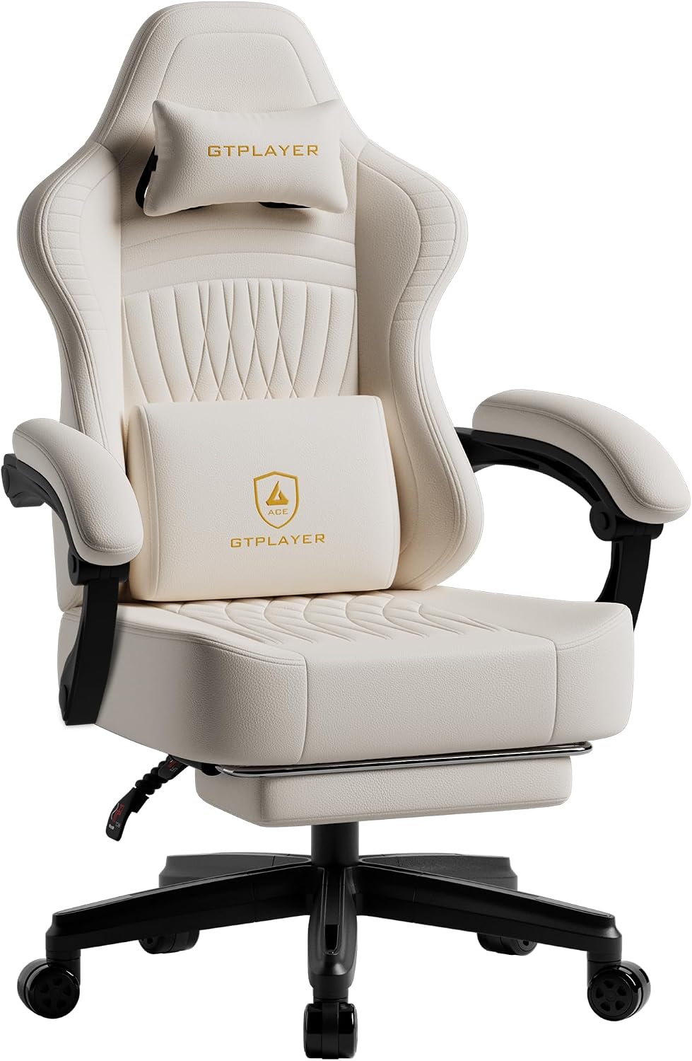 GTPLAYER Big and Tall Gaming Chair with Footrest, Extra Wide Seat Video Game Chairs for Adults - Padded High Back Ergonomic Reclining Silla Gamer, Linkage Armrest, Ace Pro, Ivory