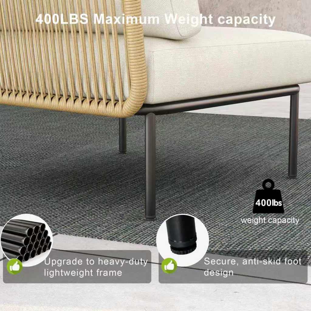LayinSun 2 Pieces Aluminum Patio Furniture Set, Modern Modular Sectional Middle Chairs and Upgrade Thickness Cushion