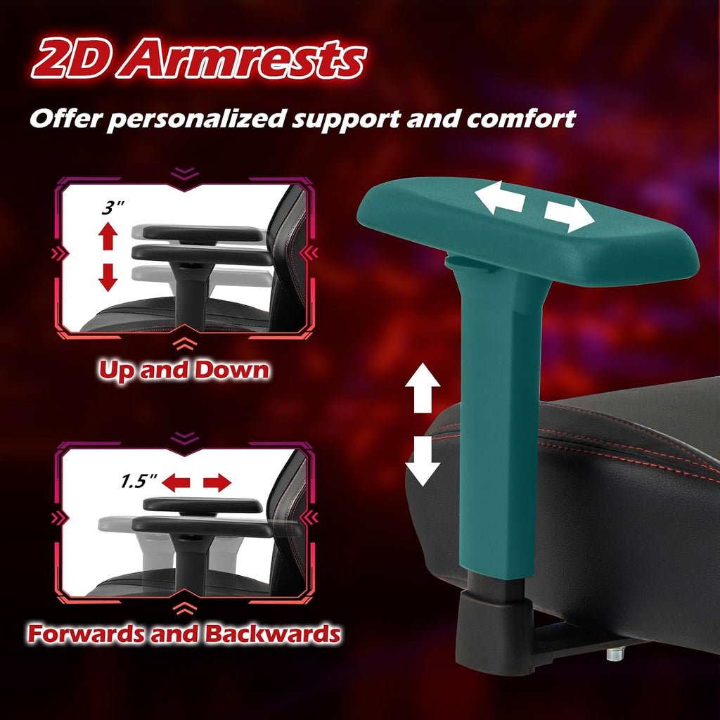 Giantex Gaming Chair, Video Game Chair with Magnetic Headrest & Lumbar Support, Ergonomic Computer Chair w/Rocking Function & 2D Armrests, Height Adjustable Swivel Task Chair, Black